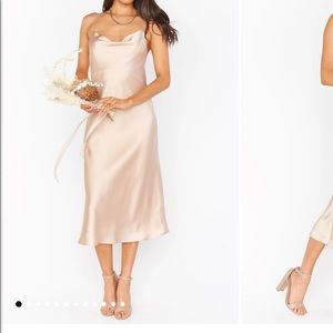 Show me your mumu Verona Cowl Dress. Color: champagne luxe satin. Size xs